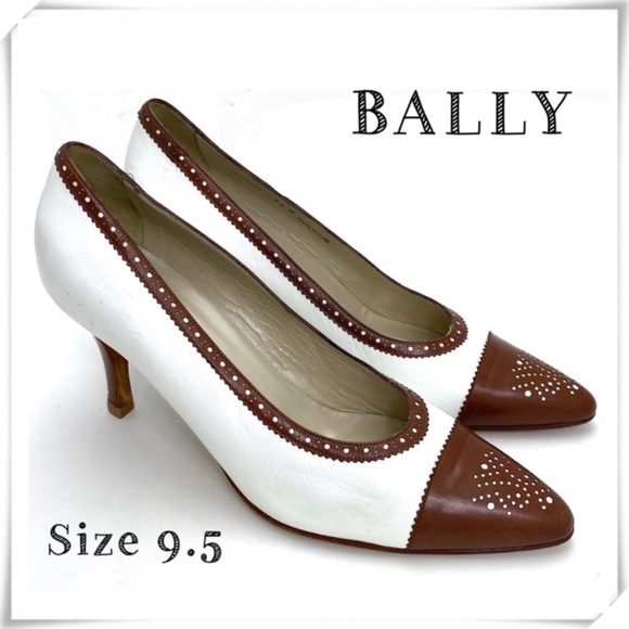 BALLY Diandra Cap toe Leather Pumps in White with Brown - Picture 1 of 9